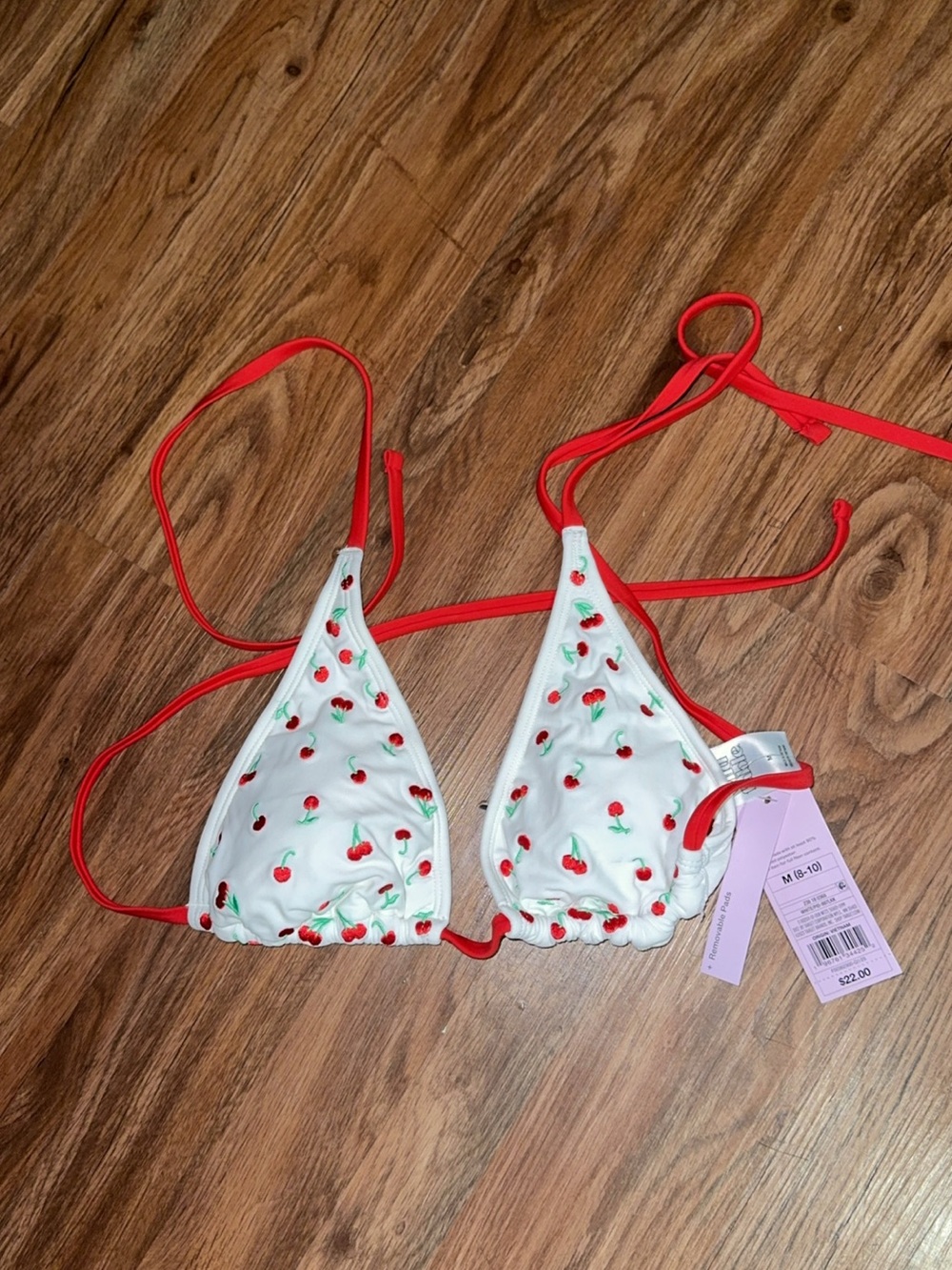 wild fable White Cherry Print Triangle Bandeau with Red Straps
